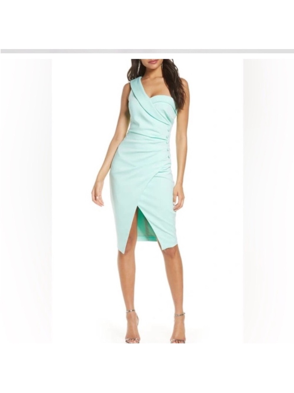 Lavish Alice One-Shoulder Mint Green Ruched pageant blue button 8 small md Dress